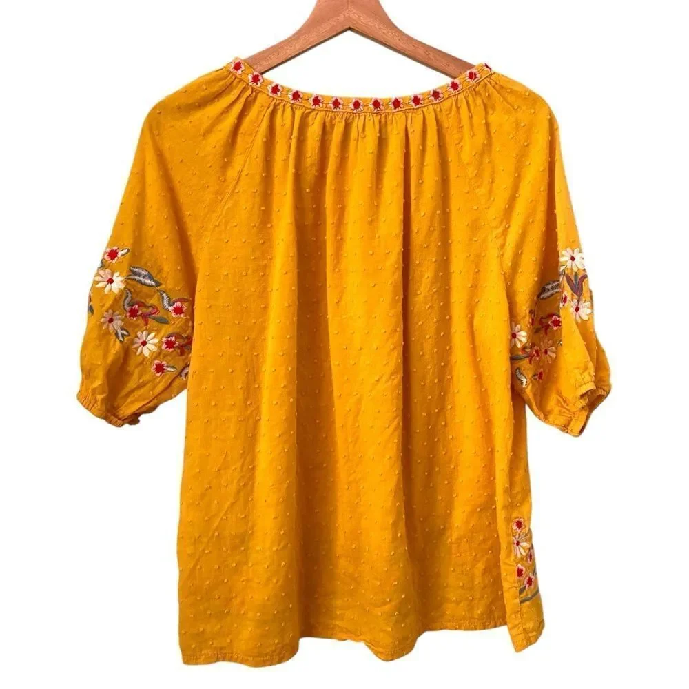 Solitaire Embroidered Mustard Yellow Women's Top in Size Medium - Picture 2 of 7